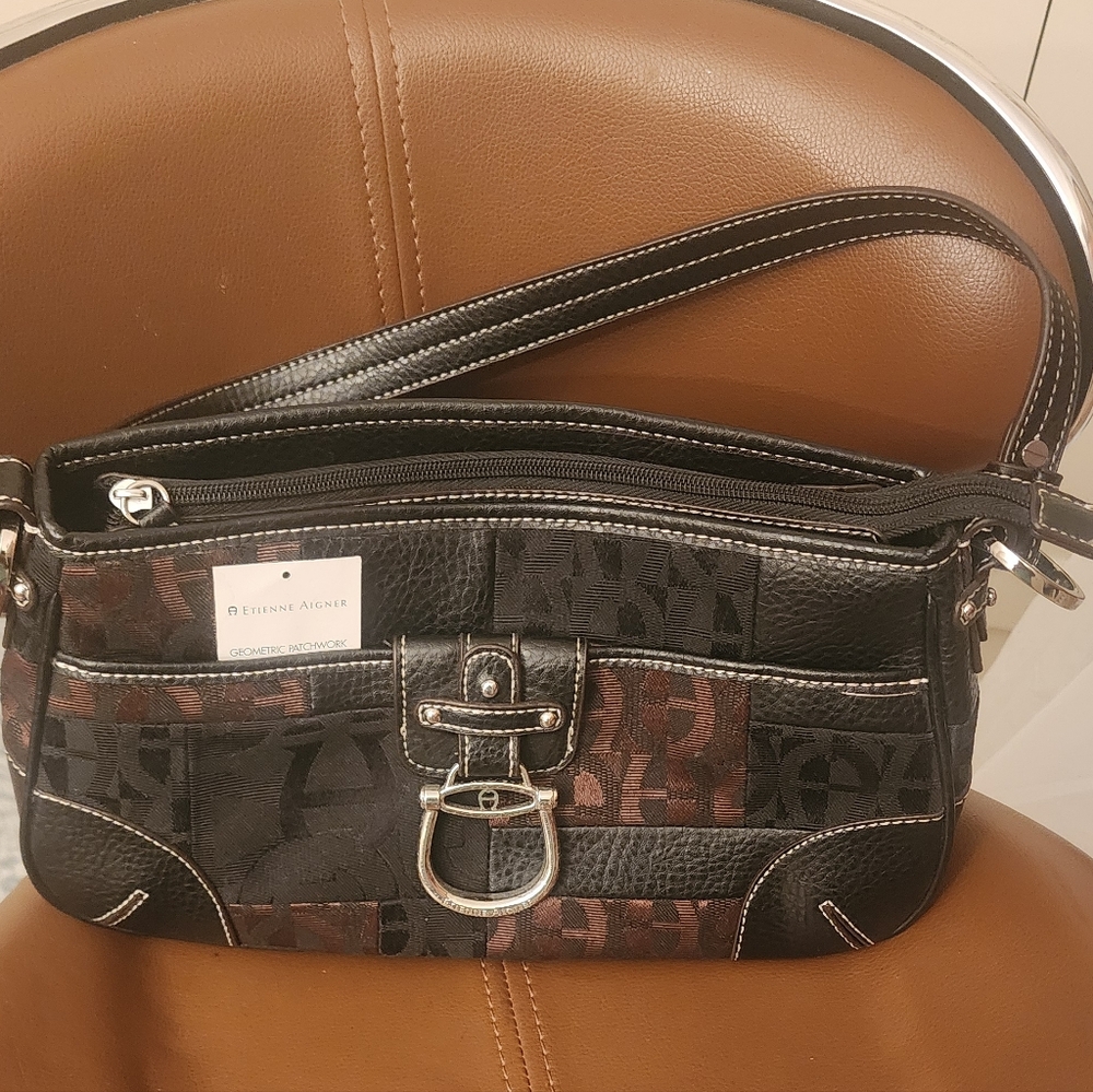 Etienne Aigner Black and Brown Shoulder Bag